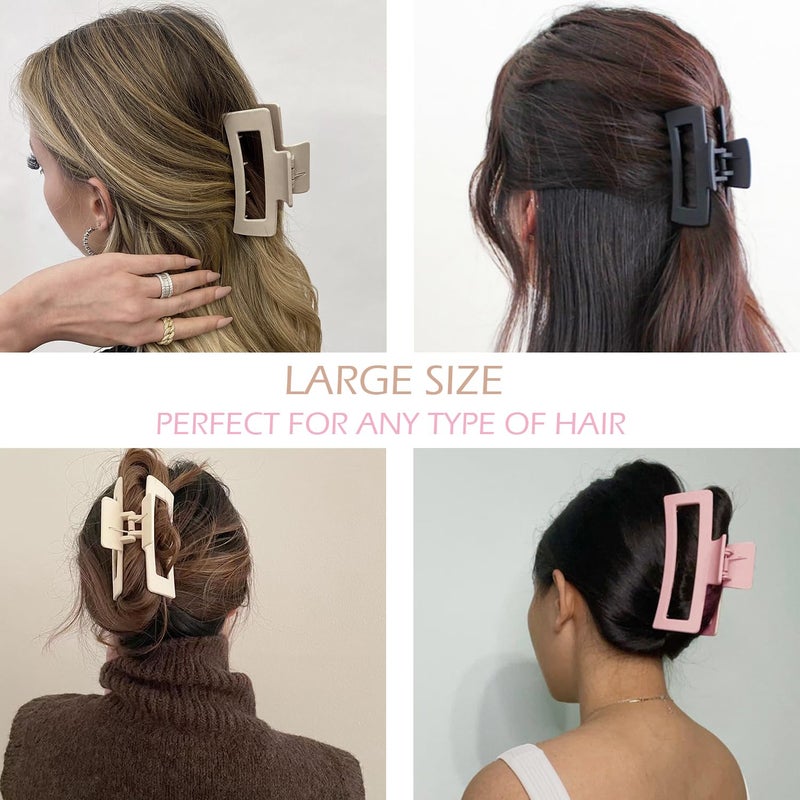 JANFUN Large Hair Claw Clips, 12 Pack Flower Hair Clips for Thick Hair, Big Square Matte Strong hold for Thin Hair, 3 Styles Claw Hair Clips for Thick Hair - Image 4